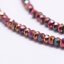 2x1.5mm Rondelle Electroplate Glass Beads Strands, Old Rose 14" Strand