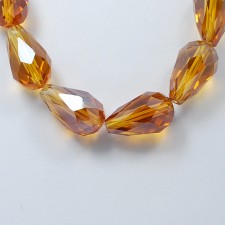 6x4mm Drop Beads, Electroplated Transparent Glass Strands, Faceted, Lt. Brown