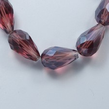 6x4mm Drop Beads, Electroplated Transparent Glass Strands, Faceted, Purple Plum