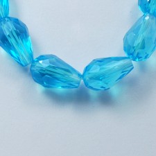 6x4mm Drop Beads, Electroplated Transparent Glass Strands, Faceted, Aqua Blue