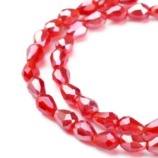 6x4mm Drop Beads, Electroplated Transparent Glass Strands, Faceted, Red