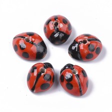 Handmade Porcelain Red Ladybug Beads 4pcs 18x14mm