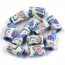 Handmade Polymer Clay Beads Lt. Green with flower Pattern 12x7mm 20pcs