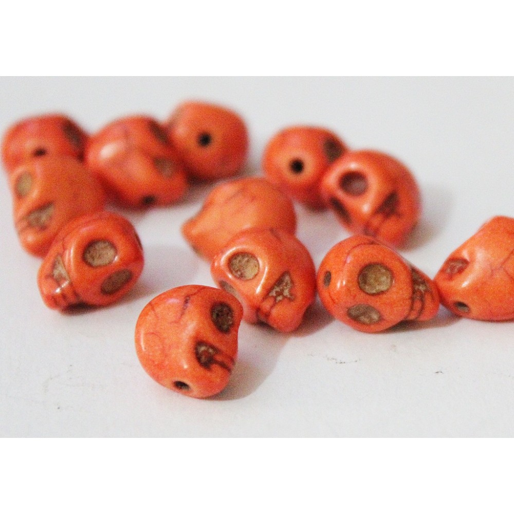 Howlite Skull Beads - Orange Howlite Skull Beads - Orange