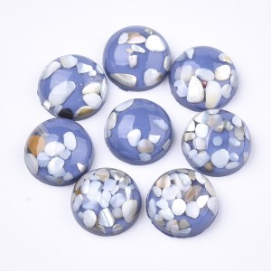 12mm Resin Cabochons with Real Shell Chips Round Flatback Blue 10pcs