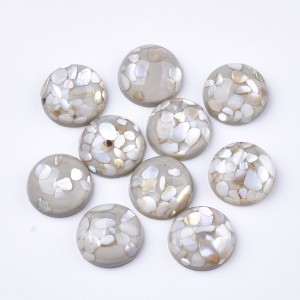 12mm Resin Cabochons with Real Shell Chips Round Flatback Grey 10pcs