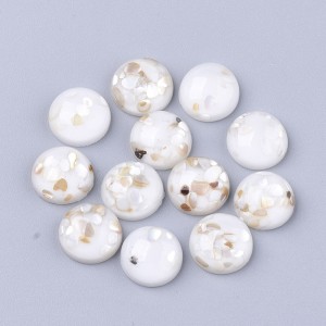 12mm Resin Cabochons with Real Shell Chips Round Flatback White 10pcs