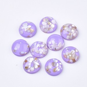 Real Shell Chips Cabochons 12mm Resin Round Flatback Lilac Purple 10pcs