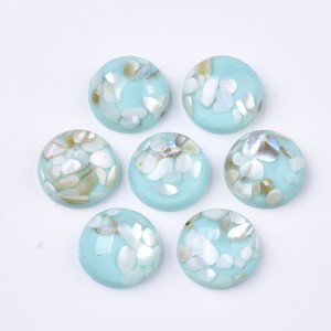12mm Resin Cabochons with Real Shell Chips Round Flatback Blue Aqua 10pcs