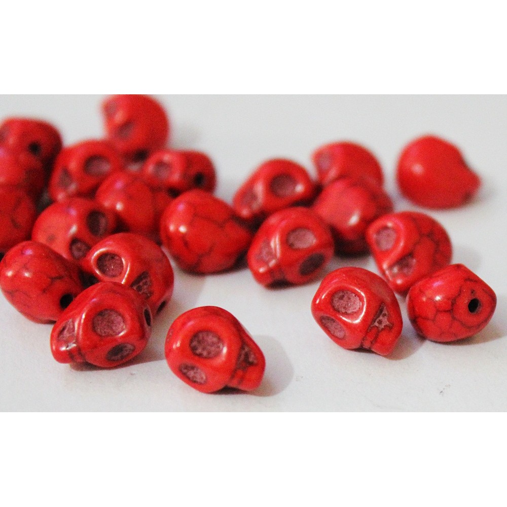 Howlite Skull Beads - Red