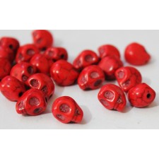 Howlite Skull Beads Synthetic Turquoise - Red - 10pcs