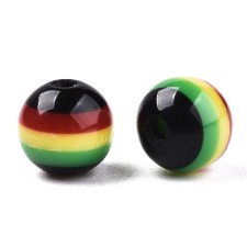 6mm Reggae Round Resin Beads Ghana Jamaica Striped 30pcs