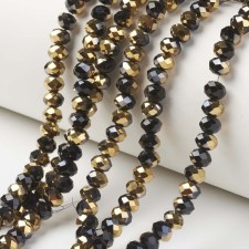 4x3mm Faceted Rondelle Electroplated Beads Half Plate Gold Black - 17" Strand