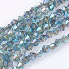 3mm Faceted Bicone Electroplate Glass 14" Strand - AB Slate Blue