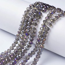 4x3mm Faceted Rondelle Electroplated Glass Beads 17 in Strand - Grey Half AB Rainbow Plate