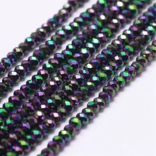 2x1.5mm Rondelle Electroplate Glass Beads Strands, Purple Indigo 14" Strand