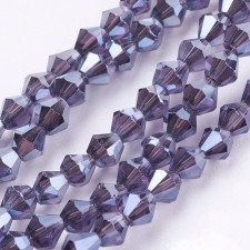 3mm Faceted Bicone Electroplate Glass 14" Strand - AB Lt. Amethyst
