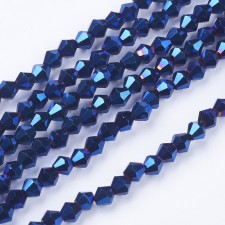3mm Faceted Bicone Electroplate Glass 14" Strand - Blue