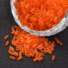 5mm Glass Bugle Beads:  Transparent Orange - 20g