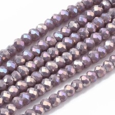 2x1.5mm Electroplated Glass Faceted Rondelle Beads, Opaque AB Amethyst, 12" Strand