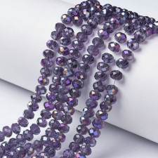4x3mm Faceted Rondelle Electroplated Glass Beads 17 in Strand - Purple Half AB Rainbow Plate