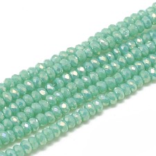 2x1.5mm Electroplated Glass Faceted Rondelle Beads - Opaque Turquoise AB - 12" Strand