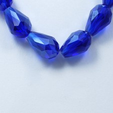 6x4mm Drop Beads, Electroplated Transparent Glass Strands, Faceted, Cobalt Blue