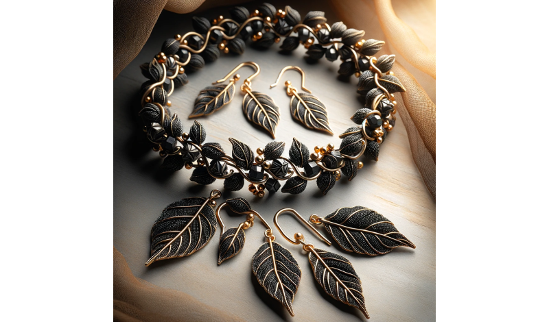 A Beautiful handcrafted bracelet with elegant black leaf beads